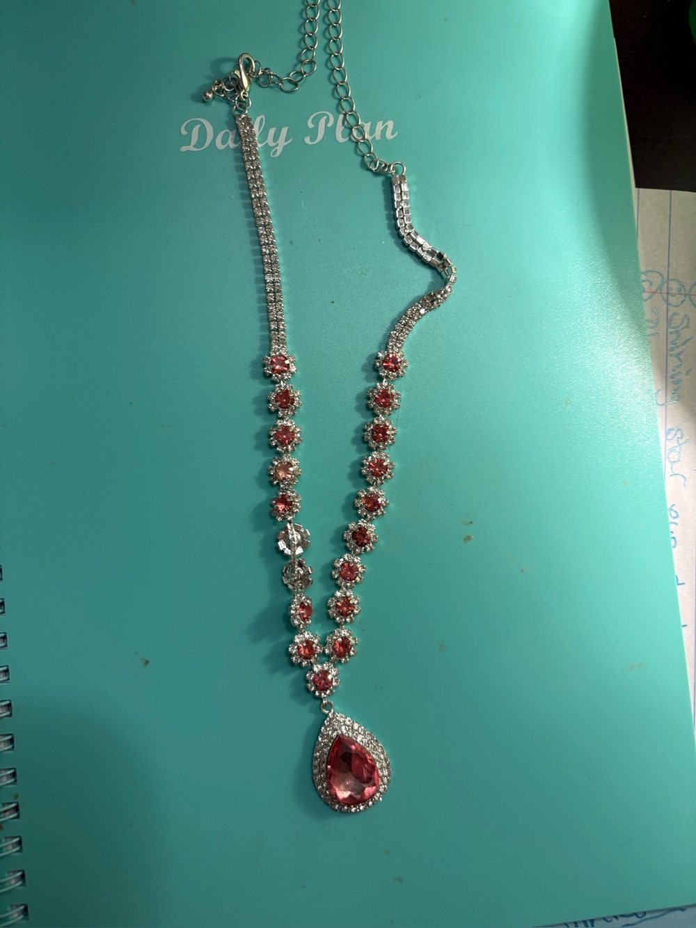 Pink Teardrop Crystal Pendant Necklace - Elegant Women's Jewelry